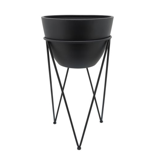 METAL 14" PLANTER IN STAND, BLACK METAL 14" PLANTER IN STAND, BLACK