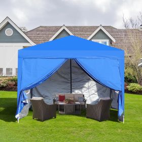 Outdoor 10x 10Ft Pop Up Gazebo Canopy Tent Removable Sidewall with Zipper,2pcs Sidewall with Windows,with 4pcs Weight sand bag,with Carry Bag-Blue