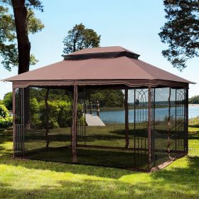 13x10 Outdoor Patio Gazebo Canopy Tent With Ventilated Double Roof And Mosquito net(Detachable Mesh Screen On All Sides),Suitable for Lawn, Garden (Color: as Pic)